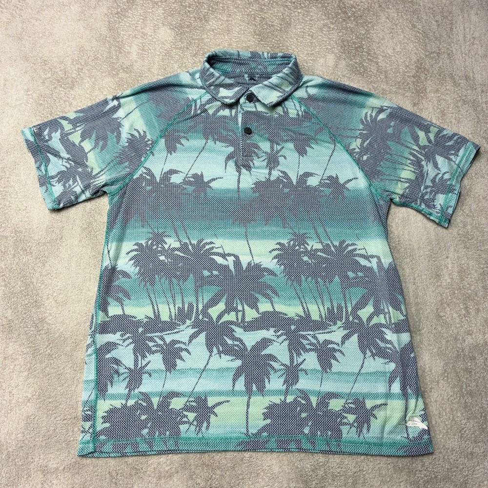 Tommy Bahama Polo Shirt IslandZone Striped Palm Tree Rayon Mens S
